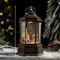Vintage bronze musical Christmas lantern with Santa and reindeer scene and snow effect - Small Bronze Hexagon Reindeer Sleigh Santa