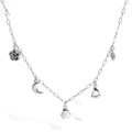 Collana in acciaio inossidabile argento con ciondoli a forma di rosa, luna e fantasma - Collana multi-pendente / Collana Argento (PD1579)
