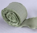 Pale green linen-look ruffled ribbon with scalloped edges for elegant flower bouquet wrapping - 2.5cm Simple Pack / Stone Green