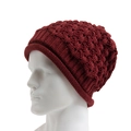 Winter knitted wine red beanie with chunky textured crochet pattern for men and women - Adjustable / Burgundy