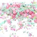Mixed 8mm beads in pink, mint green and white with blue evil eye charms for DIY jewelry - 5 Spring Breeze