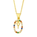 Macro shot of gold letter Y pendant necklace featuring multi-color micro-pave zircons - Letter Y