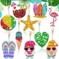10-piece set of summer ocean theme DIY 5D diamond painting keychains in various shapes - YS-15 Summer Sea Beach Series (10Pcs)