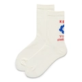 Creamy white cotton socks featuring a blue flower smiley face and red letter printing - One Size (EU 35-39) / Sunflower