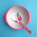 Detail von Kindergeschirr-Set aus Bambusfaser mit rosa Einhorn- und Schlossmotiven - Schlossprinzessin