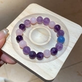 Detailed view of colorful natural crystal beads on a wooden tray in purple and pink - Amethyst Multi-color Combination (With Gift Box)
