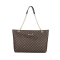 Bolso tote clásico de cuero sintético marrón con estampado floral y correa de cadena - café