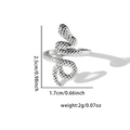 Detail of silver snake-shaped open ring featuring scale texture and size dimensions - #0305-Silver Snake Scale