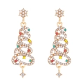 Sparkly Christmas tree tassel earrings with colorful rhinestones in golden metal finish - 07 KC Gold N-584