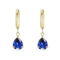 Titanium steel hoop earrings with pear-cut deep blue zircon drop charms in gold finish - Gold Royal Blue Zircon
