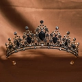 Vintage style gold crown hair accessory with black crystal gemstones on brown fabric - Antique Bronze