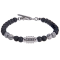 Detailed macro view of men obsidian and tiger eye stone bead bracelet with metal T-bar toggle clasp - 6mm Map Stone Bracelet