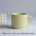 Pale yellow striped ceramic mug with square handle 260ml capacity for coffee and tea - Creamy Yellow (Set of 6)
