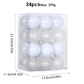 Set of 24 pearl white 6cm Christmas ball ornaments in clear PVC box with dimensions - White
