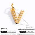 Golden V-shaped stainless steel pendant with sparkling cubic zirconia crystals - Letter V