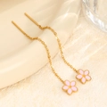 Elegante goldene Kettendurchzieher mit rosa Emaille-Blütenanhängern im 5-Blatt-Design - Rosa