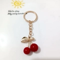 Handmade gold cherry pendant keychain with a red bow accessory for DIY hair jewelry - Red Cherry with Bow Charm (Cherry C)