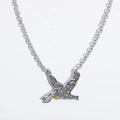 Detailed view of vintage flying bird pendant with colorful enamel and blue gemstone inlay - Flying Bird