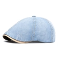 Classic light blue washed denim ivy cap with brown leather trim and yellow stitching - Light Blue 2
