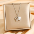 Elegant silver clover necklace with mother-of-pearl inlay and sparkling diamond detail - Silver / White Shell (8403)