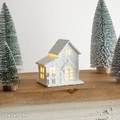 Lighted snowy Christmas house with miniature trees on wooden base, 8x7x9cm decor - Flocked White Wooden House - Style C