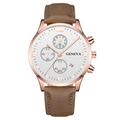 Fashion calendar watch with brown leather strap, rose gold case, and white Roman dial - White Dial Rose Gold Hands Rose Gold Case Brown Strap