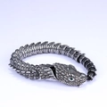 3D silver snake bracelet with green stone eyes and detailed stainless steel scales - Retro Silver Green Eye Snake Head Style (AB0805)