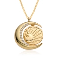 Macro shot of sun and moon pendant with shimmering zircons on a reflective base - Star Ray Moon (D012)