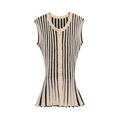 Sleeveless striped knit cardigan vest in black and beige vertical stripes with buttons - S / Striped Top