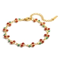 18K gold plated stainless steel bracelet with cute red glitter cherry charms - Purple Cherry (Gold-3)