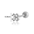 Pendiente de cartílago de flor plateada con circón y cierre de rosca, tamaño 0,38 cm - Plata Blanco (HSPJ0175)