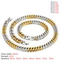 Two-tone gold and silver Cuban chain set with 10mm width necklace and bracelet - Bracelet / Gold Steel Two-tone 10mm