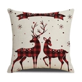Linen Christmas pillowcase featuring red and black plaid reindeer and Merry Christmas text - Beige Red Black Plaid Reindeer Text/22YM13-21