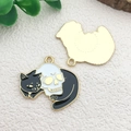 Halloween black cat holding skull enamel charm in gold plating for DIY jewelry making - Lying Cat with Skull (29x24mm)