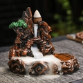 Mountain zen incense burner with backflow smoke effect in antique bronze and green finish - 10: Bridge Viewing Waterfall