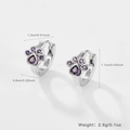Silver cat paw hoop earrings with purple zircon and S925 hallmark for women and kids - Purple Zirconia Cat Paw Ear Buckle / 925 Silver