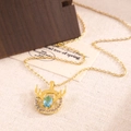 Goldene Rentier-Geweih-Halskette mit tropfenförmigem blauem Edelstein und Kristallen - XL277 Ring Blauer Zirkon Hirschhorn Gold