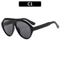 Classic black oversized aviator sunglasses with glossy finish and dark lenses - Black Frame Grey Lens