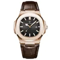 Men's slim quartz watch with rose gold case, black dial and brown leather strap - Rose Gold Case Black Dial Leather Strap