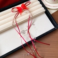 Barrette papillon en velours rouge avec rubans de satin et pompon de perles - 44# Pince à Bec-Rouge-Noeud