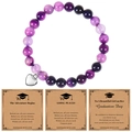 Purple agate beaded bracelet with heart charm and graduation cards on white background - Purple Striped Agate (Adventure Begins)
