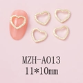 Detail of 11x10mm gold heart nail charm with pavé crystals for luxury nail art design - Zirconia Pave Hollow Heart (A013) / 10 Pieces Pack / Gold