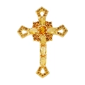 Gold cross pendant featuring central yellow gemstone and amber accents for jewelry - Pendant 95 (Gold Yellow Stone Luxury Cross)