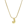 Detailed view of polished gold stainless steel J-shaped letter pendant on round snake chain - Necklace - Letter J