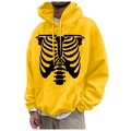 Yellow fleece hoodie featuring a black rib cage graphic and front kangaroo pocket - S / Tops / Bright Yellow