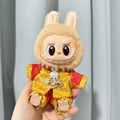 Close-up of Labubu doll wearing a red and gold traditional festival outfit with embroidery - Peace and Safety / First And Second Generation Keychains Are Compatible With La Cloth Dolls. Dolls Not Included.