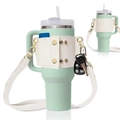 Cream PU leather water bottle sleeve with strap and pocket for Stanley 30/40oz tumblers - White
