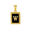 Gold rectangular pendant with black inlay and 3D letter W on stainless steel necklace - Letter W