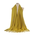 Solid bright yellow cashmere-feel scarf with tassels and decorative woven label - Autumn Green