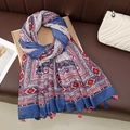Leichter Boho-Schal mit geometrischem Print und Fransen auf Vintage-Lederhintergrund - 185x85cm / Ethno-Geometriedruck (Marineblau Rot Weiß) 1#